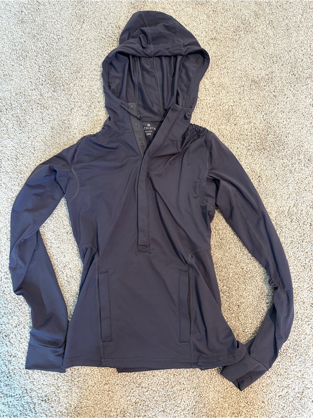 Athleta XXS Gray Hooded Performance Pullover Snap Neck Athletic Hoodie